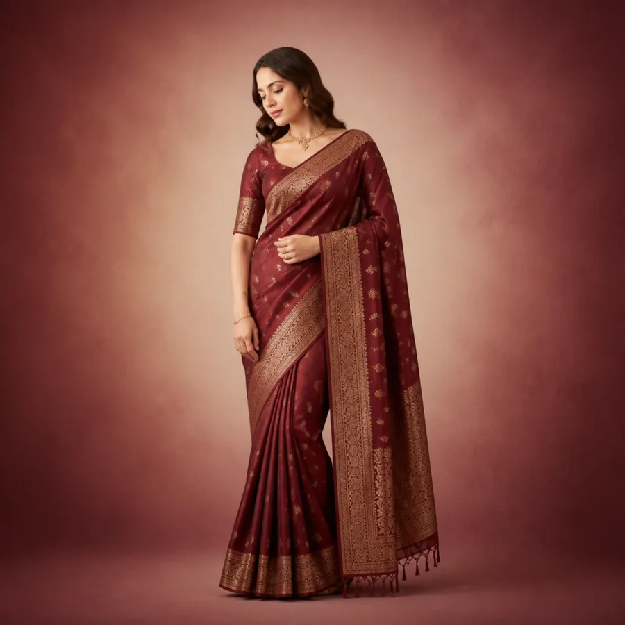 Red Temple Border Silk Saree view 2