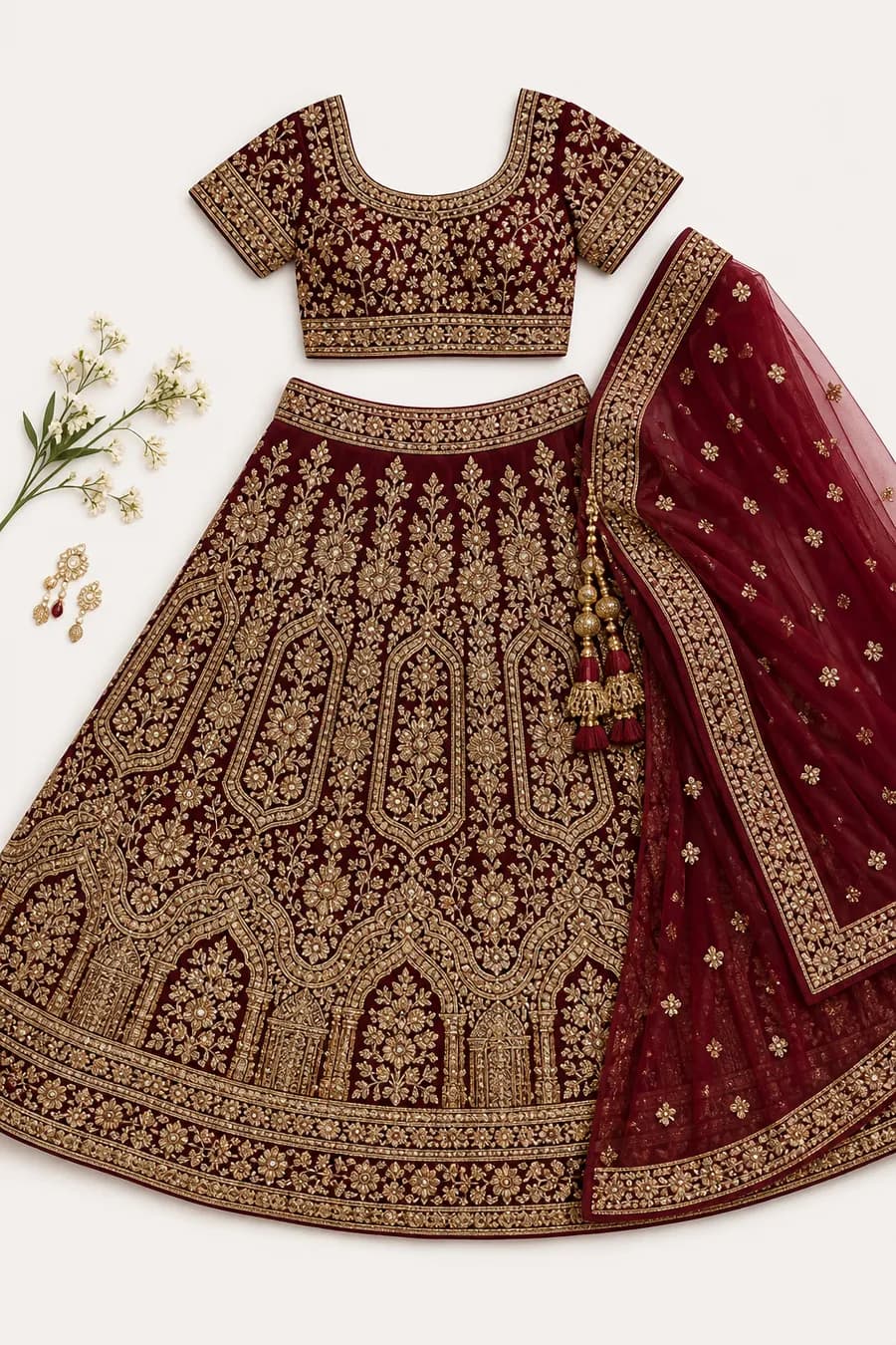 Royal Maroon Zari Lehenga