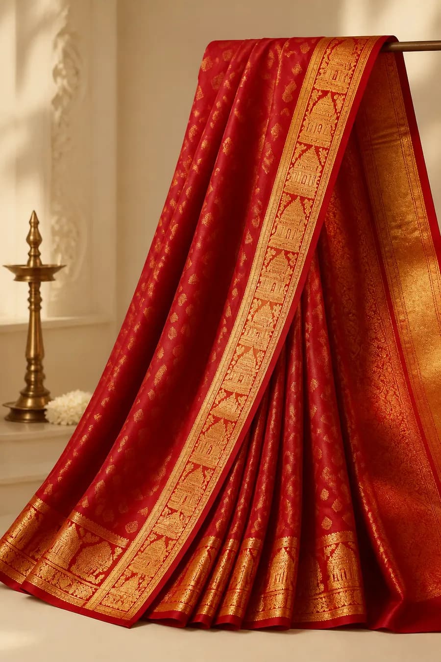 Red Temple Border Silk Saree