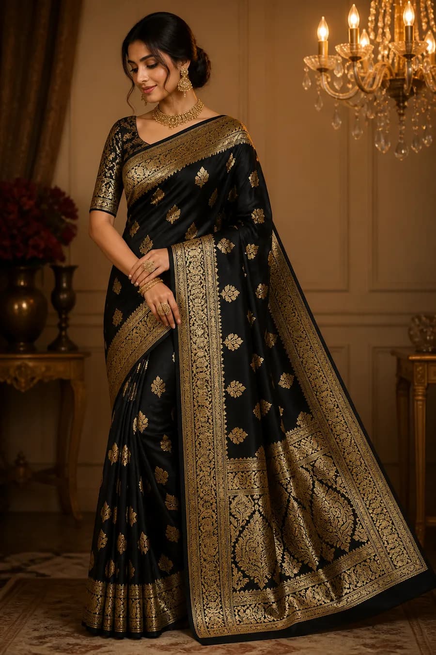 Black Banarasi Brocade Saree