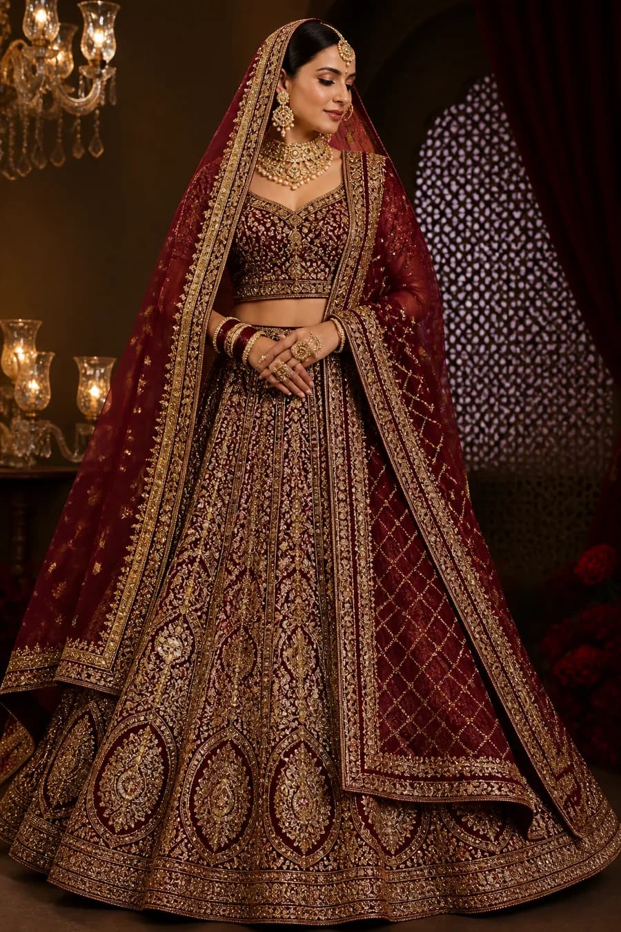 Bridal Maroon Zari Lehenga