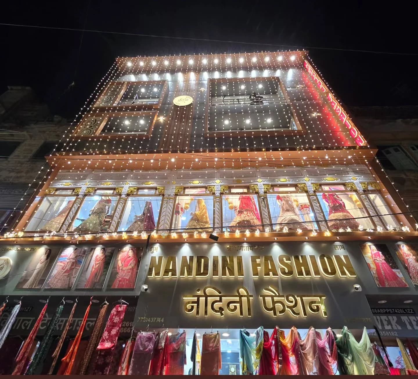 Nandini Fashion storefront at night — Kandoi Bazar, Chopasni Road, Jodhpur